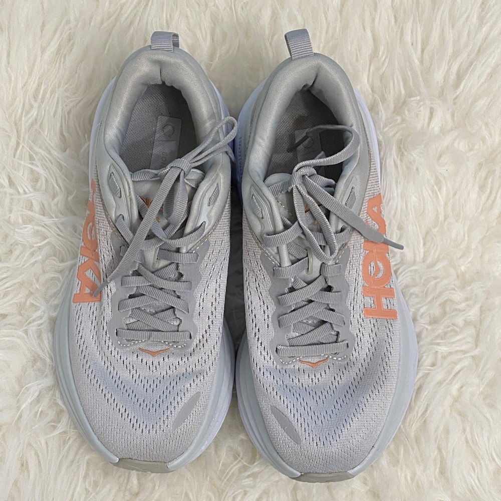 Hoka Women's  W Bondi 8 Gray and Orange Athletic Shoes Size 6.5